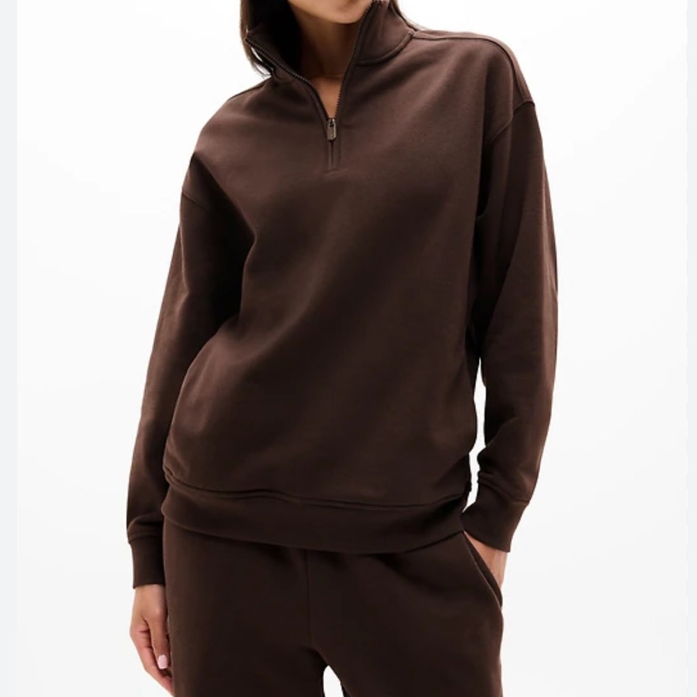 Athleta Forever Fleece 1/4 Zip Sweatshirt‎ - Chocolate Brown Size Small